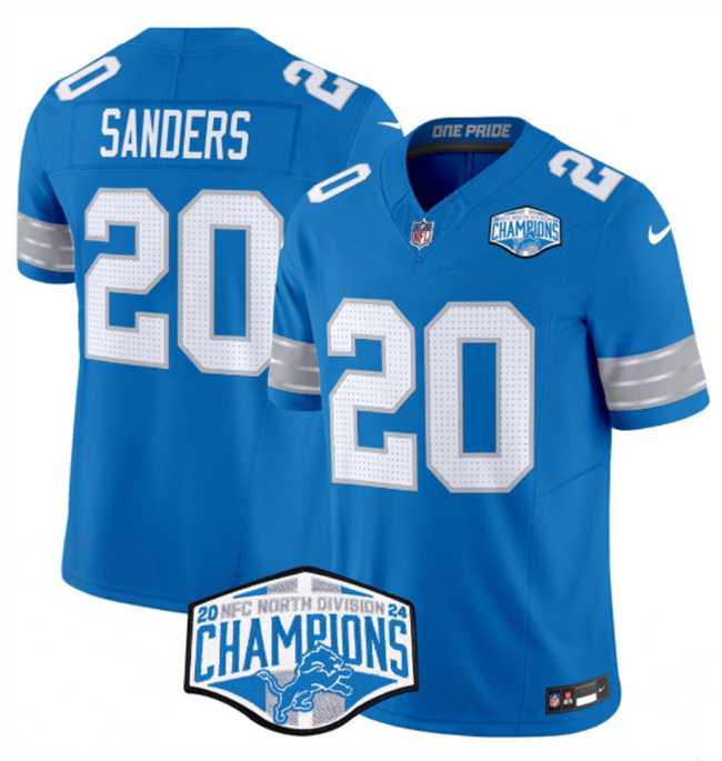 Men%27s Detroit Lions #20 Barry Sanders Blue 2024 NFC North Champions F.U.S.E. Vapor Limited Stitched Jersey
